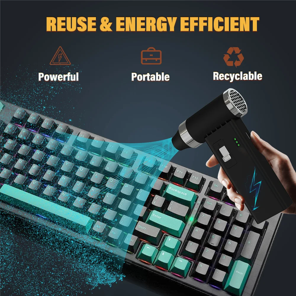 Electronic Air Duster, 0-100 Adjustable 110000RPM Rechargeable Cordless Dust Blower for Computer, Keyboard, House Cleaning