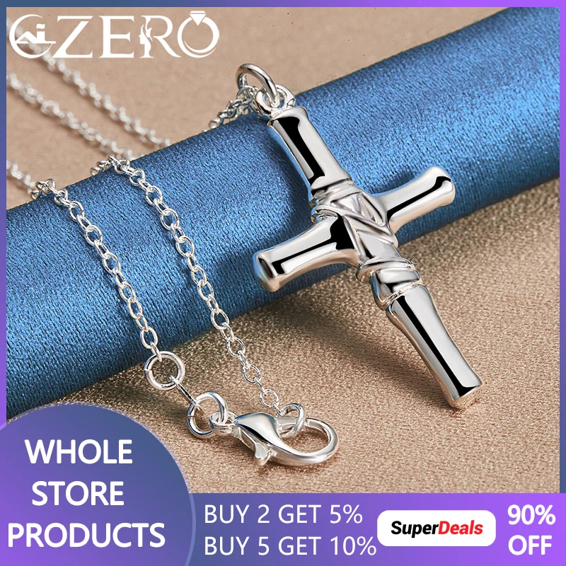 ALIZERO 925 Sterling Silver 16-30 Inch Chain Cross Pendant Necklace For Men Women Fashion Wedding Party Jewelry Christmas Gift