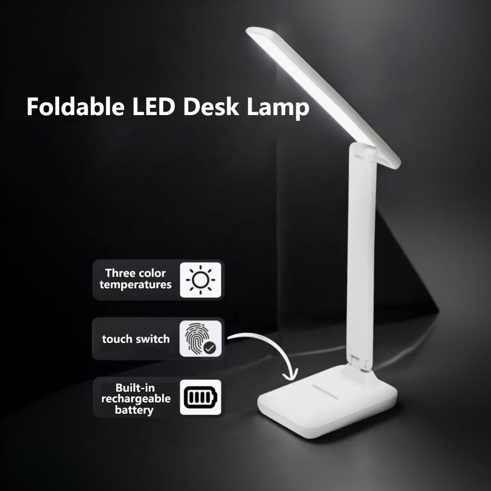  Foldable Eye Protection Desk Lamp, Touch Control 3-Level Dimming & Color Temperature, USB Rechargeable Reading Light for Study 