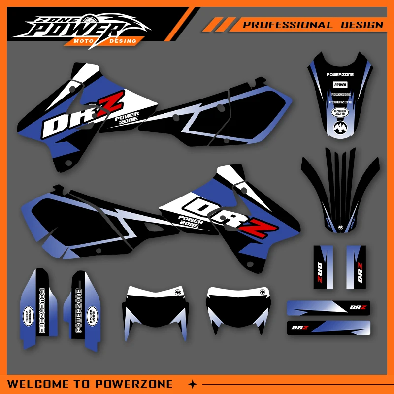 

POWERZONE Мотокросс команда графический фон наклейки наборы наклеек для SUZUKI 1999-2022 DRZ400-S-SM-E 400cc индивидуальный номер 01