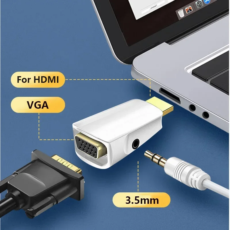 HDMI-compatible Male to VGA Female Adapter HD 1080P Audio Cable Converter For PC Laptop TV Box Computer Display Projector