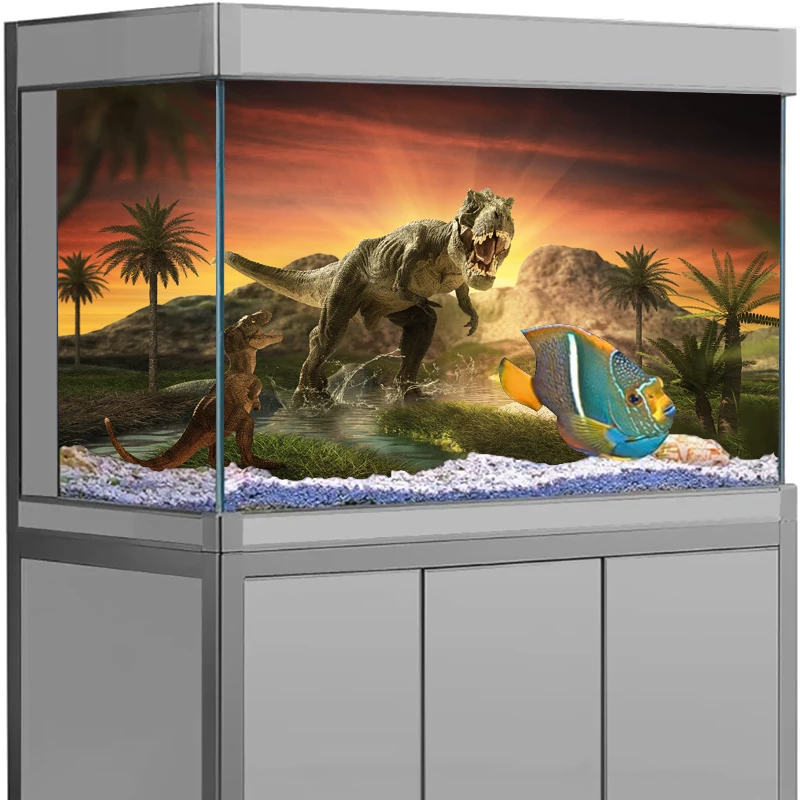 Aquarium Background Sticker Jurassic Dinosaur Poster  Fish Tank Decoration Self Adhesive  Wallpaper 3d Background