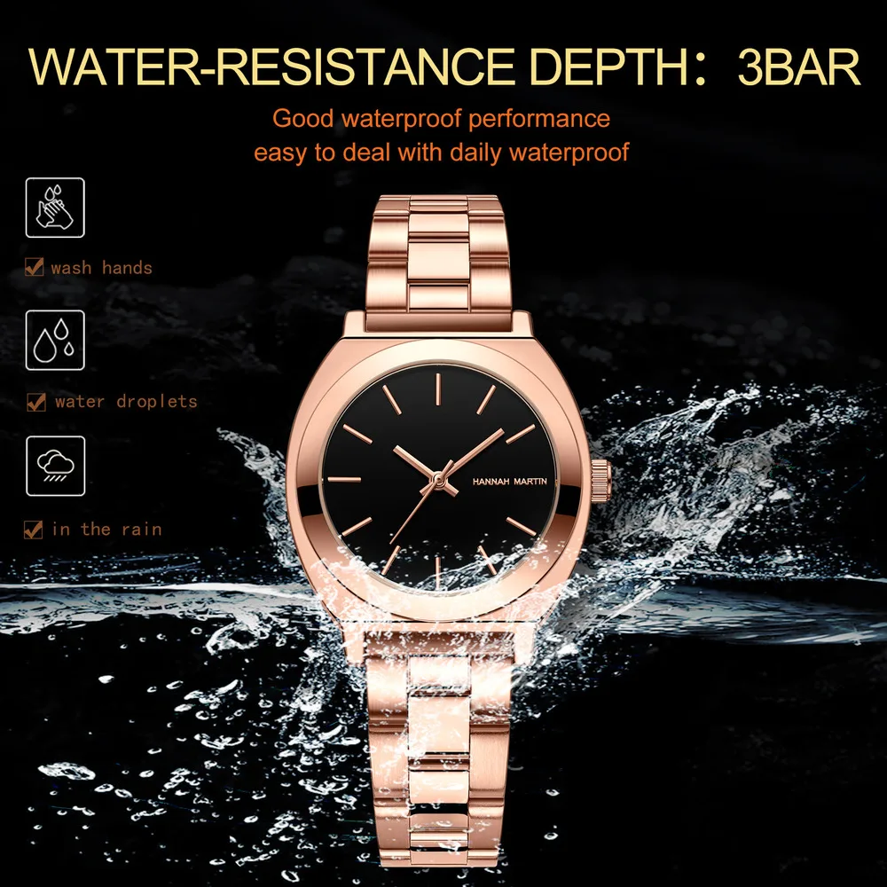 HANNAH MARTIN Watches for Women Wine Bucket Type Japan Quartz Movement Waterproof Precision Steel Chain Women Watch Reloj Mujer