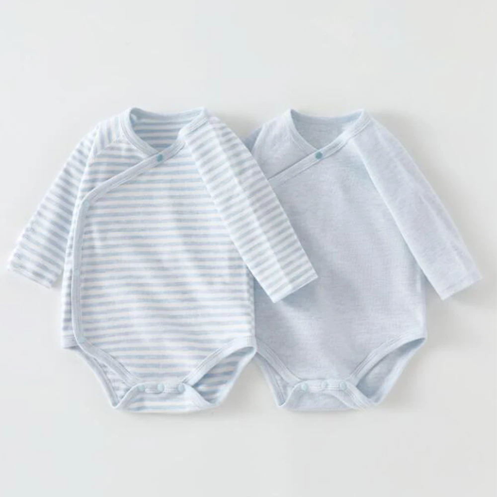 2 Pieces Baby Girl Bodysuit Long Sleeve Cotton Striped Solid Color Spring Autumn Winter Baby Boy Romper Unisex Newborn Clothes