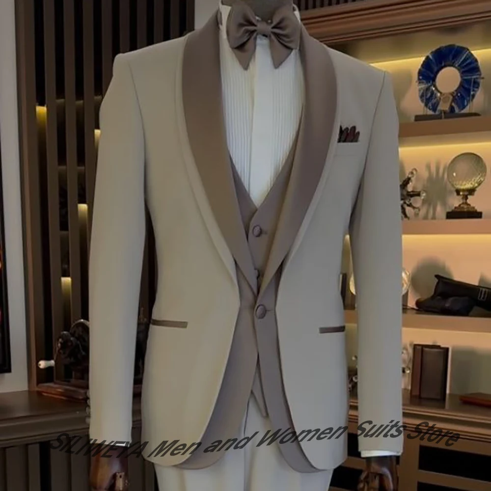 

Elegant Men's Suits Shawl Lapel Single Button Faux Layering Jacket Tuxedo 3-Piece Set Formal Evening Party Wedding Groom Costume