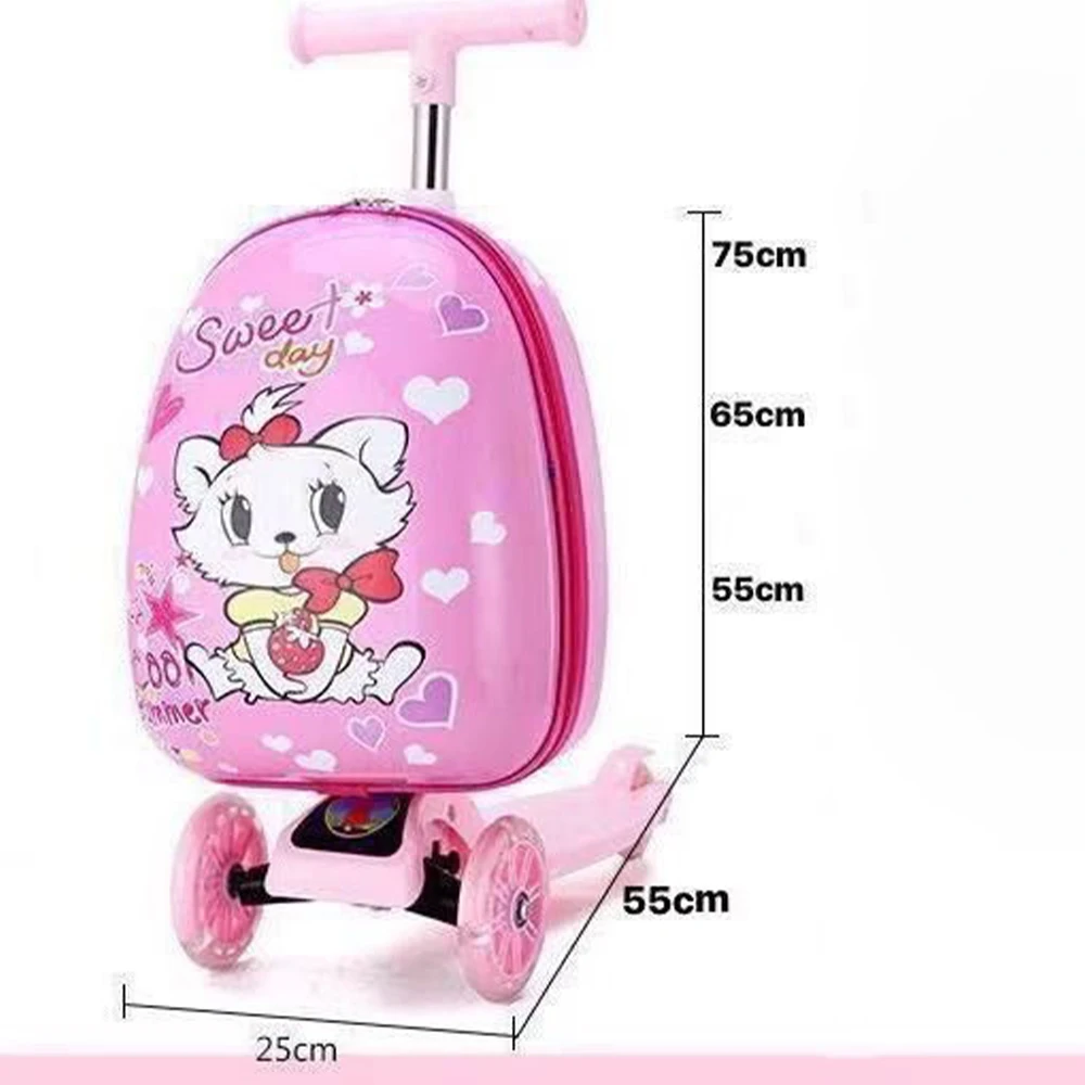 Sanrioed Hello Kitty 15 Inches Suitcase Child Scooter Glowing Wheel Anime Kawaii Cartoon KT Zipper Trolley Case Travel Boarding