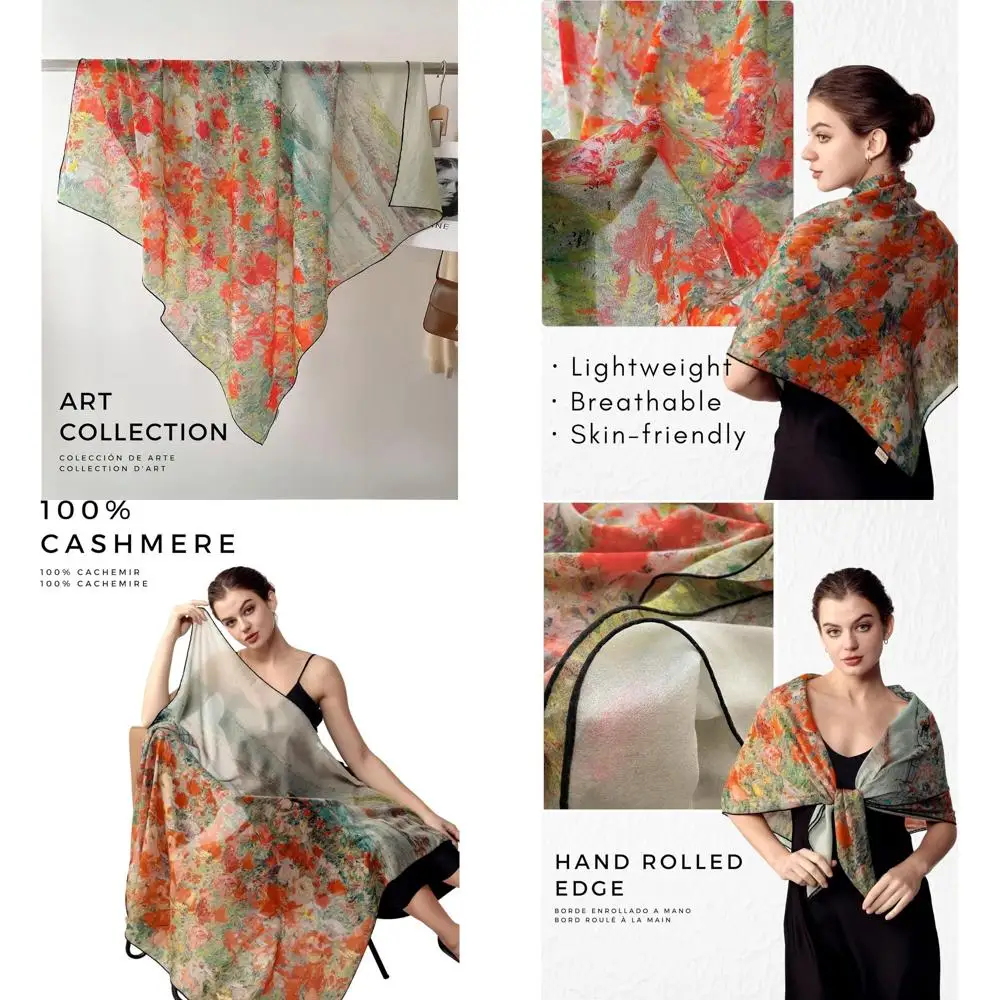 

Художественная кашемировая шаль 36x36: легкий, устойчивый к морщинам квадратный шарф для путешествий и офиса, идеальный подарок