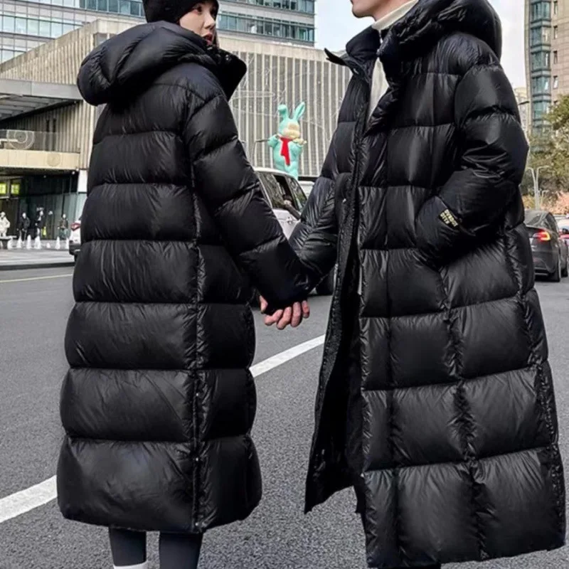 FGKKS 2025 Winter Couple Long Down Jacket Women Fashion Hooded High Tech Lined Hooded Outwear Men Duck Down Parka Coat
