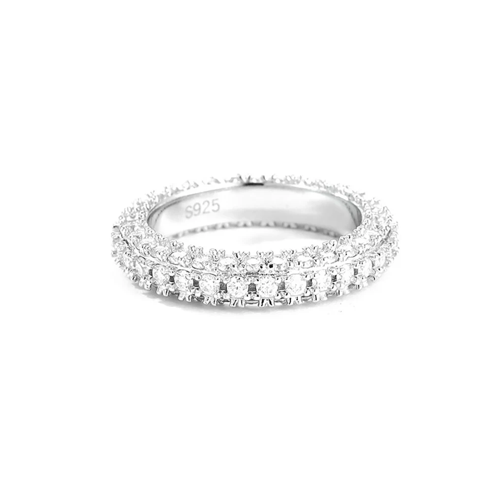 Imagem -04 - Banhado a Ouro Todos Moissanite Anéis para as Mulheres Diamante Wedding Band S925 Prata Três Lados Gra Jóias d Vvs1 18k