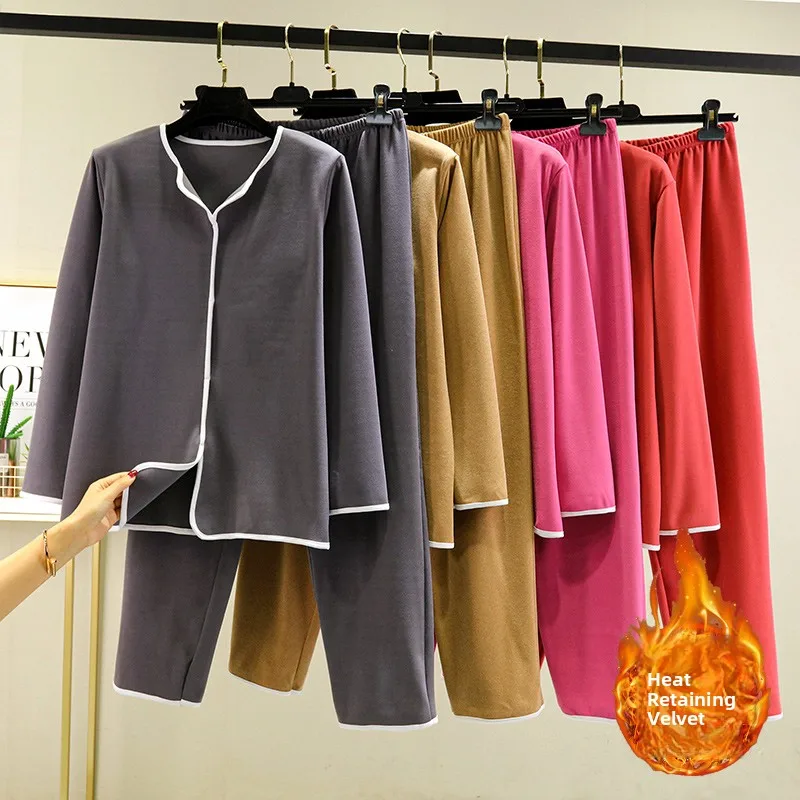 

Thiened Зимний комплект домашней одежды для женщин Long Sve Свободный крой Spwear Комплект из двух предметов DEERON Теплый и удобный ночной комплект...