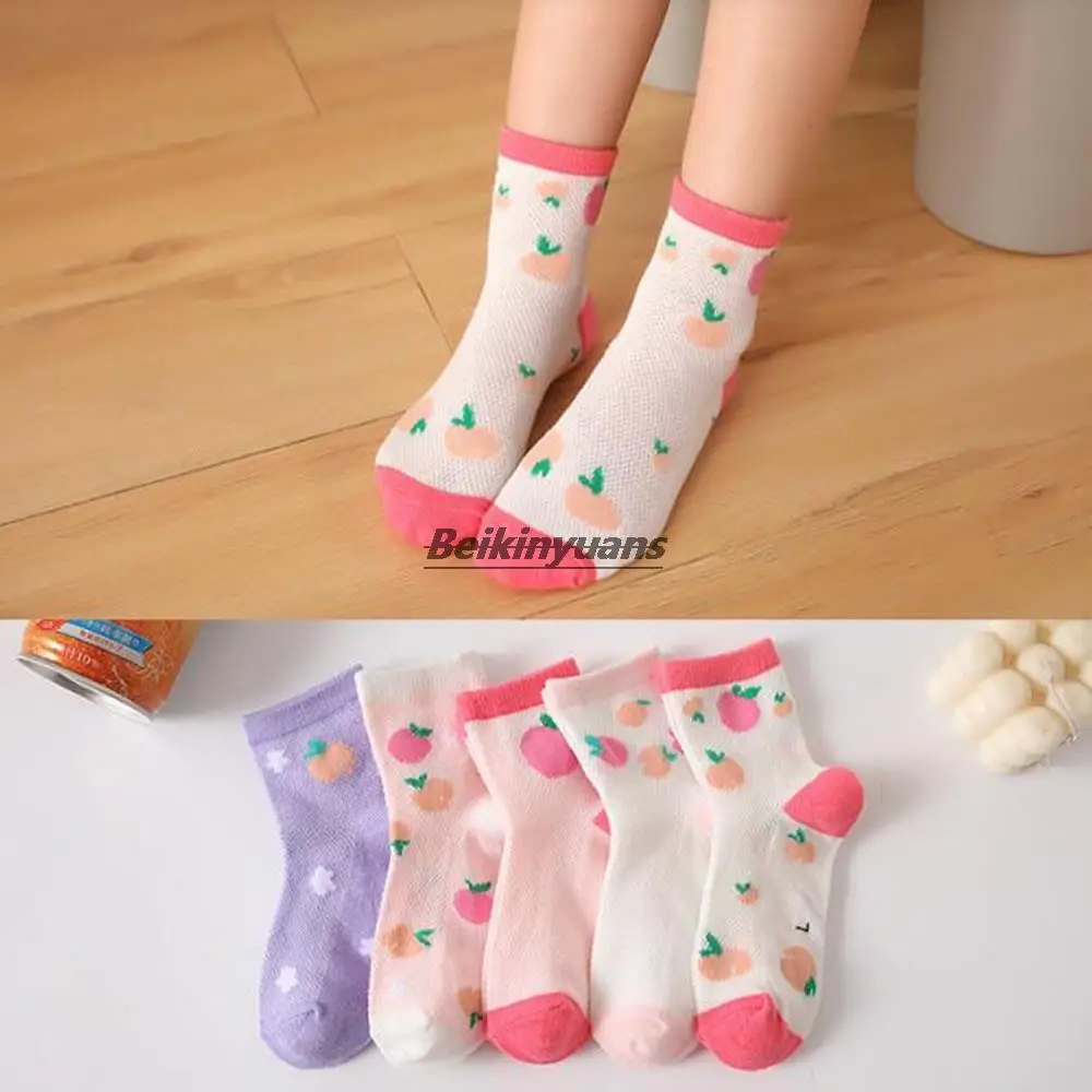 

Children's summer cartoon fruit girl socks cute mesh student socks thin princess tube breathable cotton socks