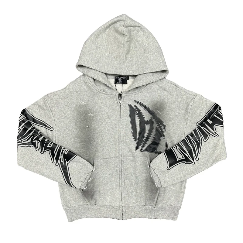 

MIXED EMOTION Hooded Sweatshirt Men Women Couples Streetwear Vintage Do Old Print Destroy Cardigan Zip Up Hoodies