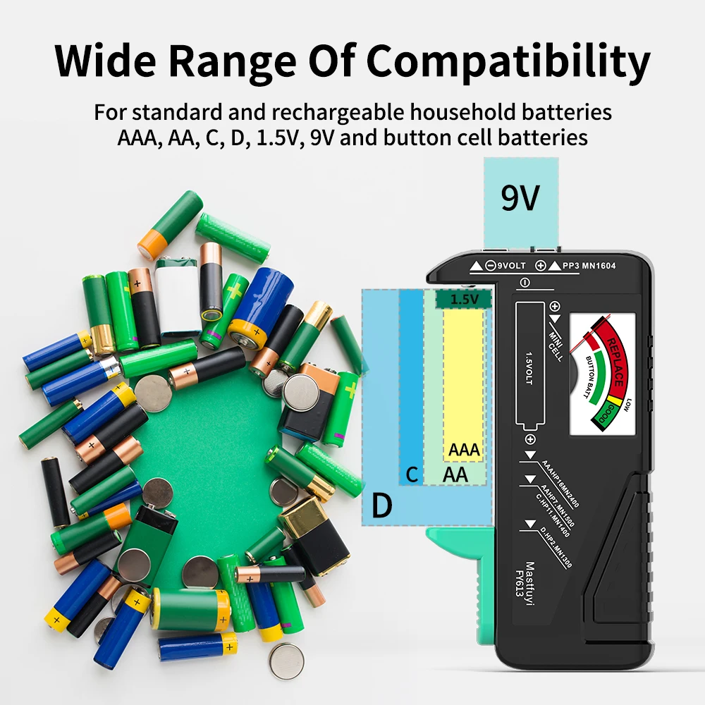 Imagem -04 - Mastfuyi-bateria Botão Universal Celular Cor Codificado Medidor Indicador Volt Tester Verificador aa Aaa c d 9v Baterias de 1.5v