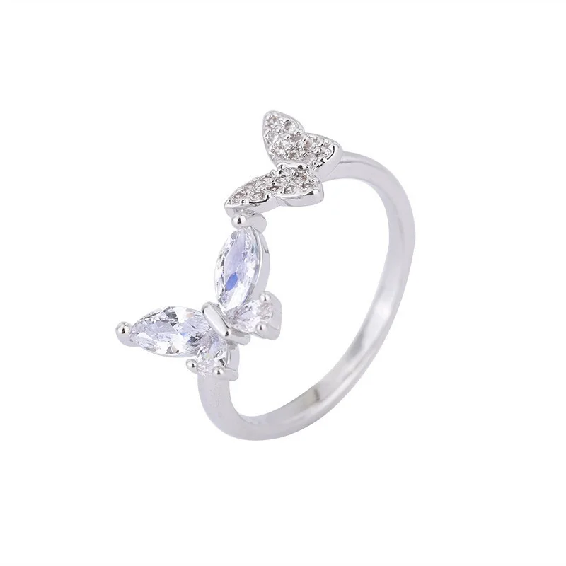 Butterfly Inlaid Rhinestone Ring Women's Design Advanced Zircon Adjustable Ring Sparkle Dainty Wedding Jewelry Gift