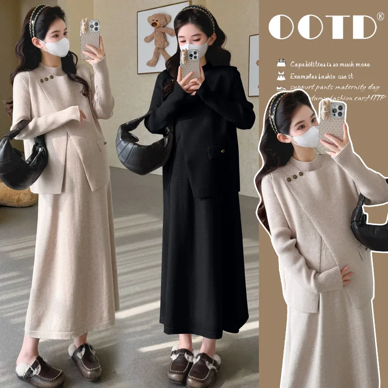 completo-premaman-primavera-autunno-2026-abito-lavorato-a-maglia-a-collo-alto-a-maniche-lunghe-e-cardigan-set-due-pezzi-semplice-ed-elegante