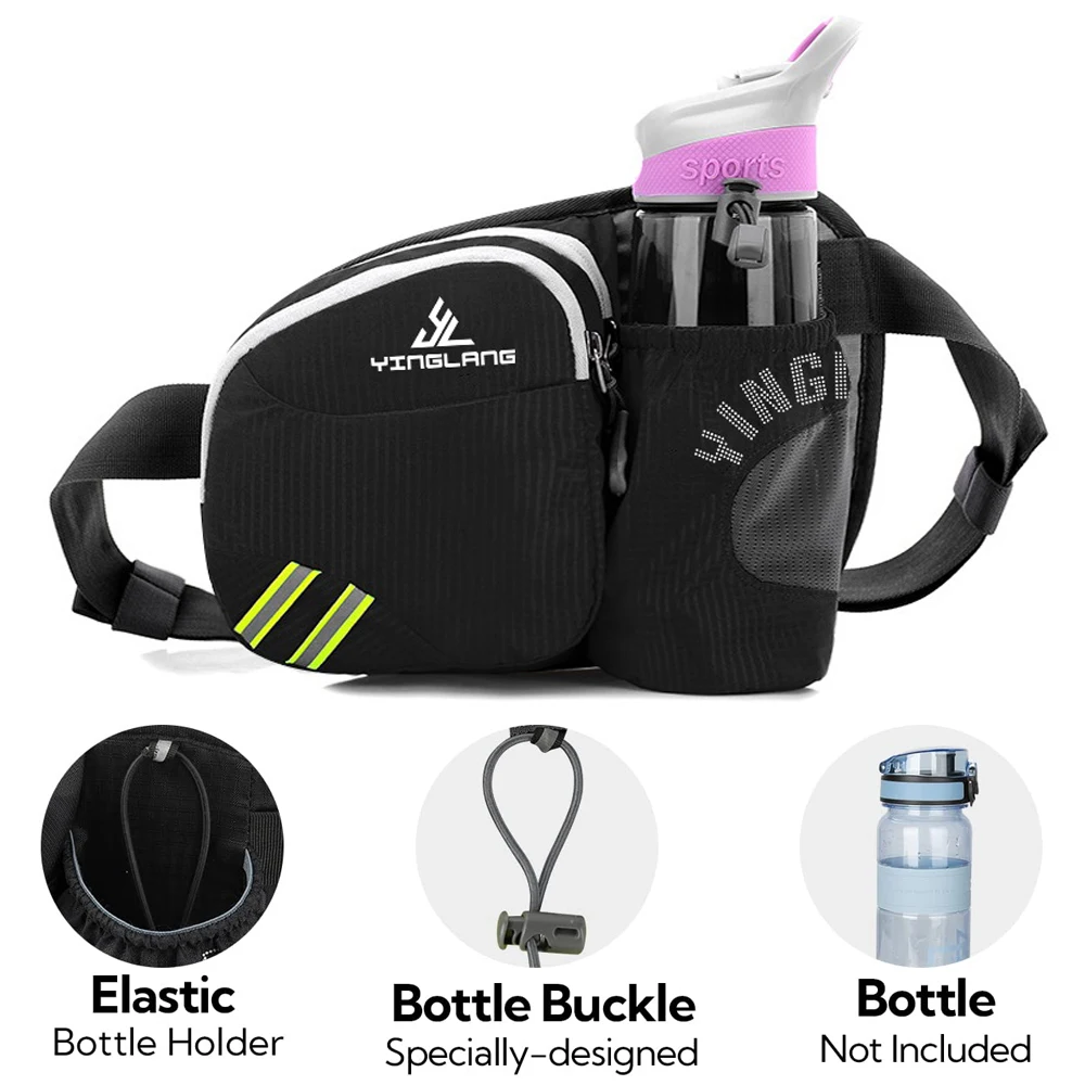 Fanny Pack with Water Bottle Holder Waist Bag with Multi-Pockets Casual Bum Bag - Traveling Cycling Running Hiking Dog Walking