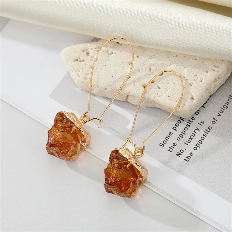 Unique Colored Natural Stone Drop Earings For Women Gift New Irregular Rainbow Stone Dangle Earrings Wedding Party Jewelry AE116