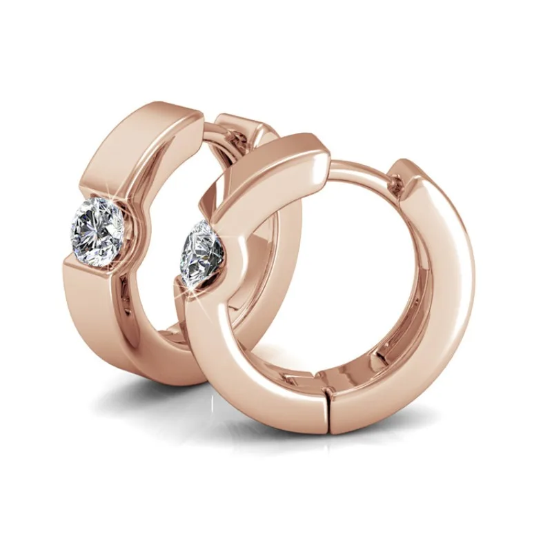 Daisini Small Hoop Earring with Crystals From Swarovski Neutral 18K White Gold Plated Quality Brass Elegant Jewellry Stack-able
