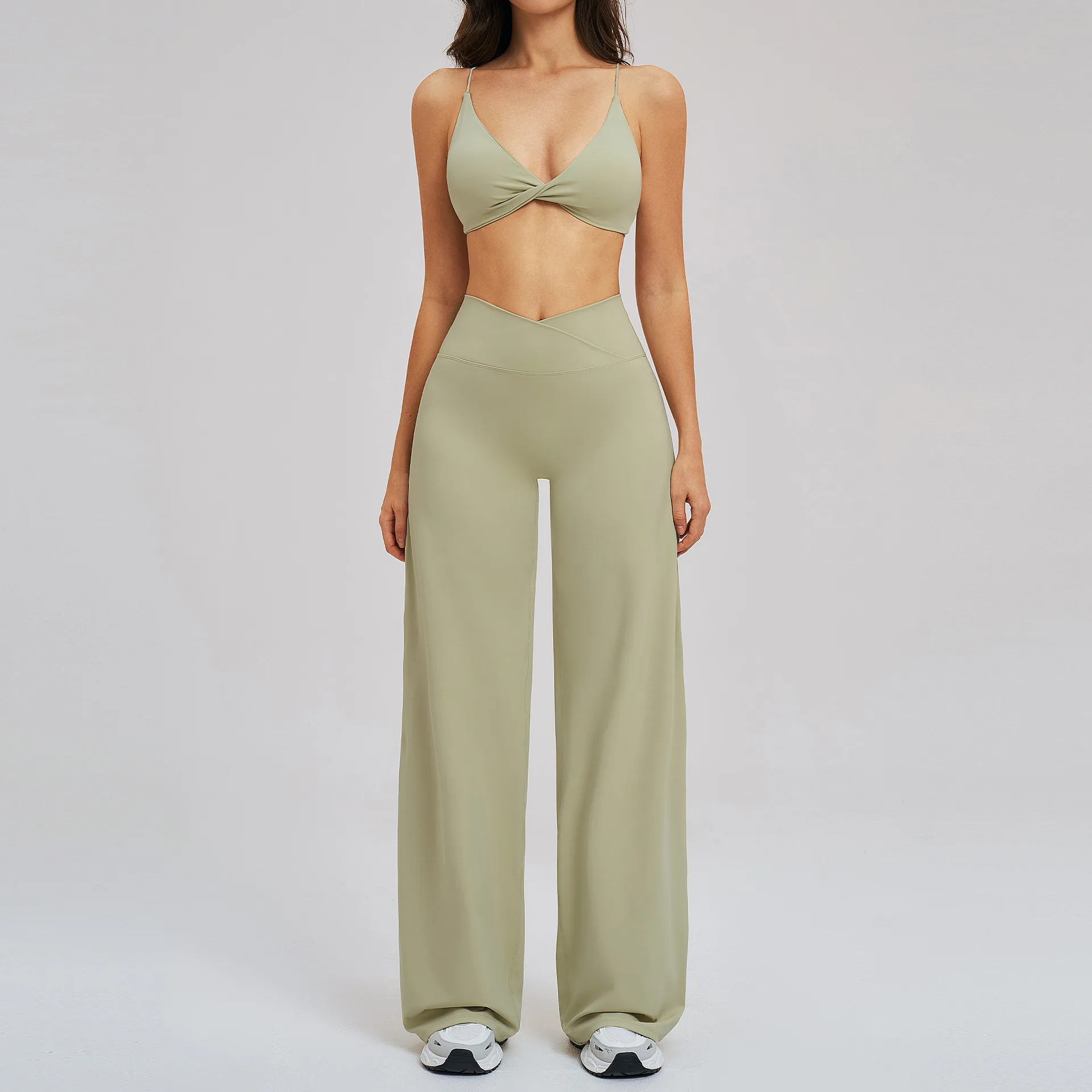 Maxdutti Shaving Yoga Set Cross Waist Head Exercise Wide Leg Fitness Set Outdoor Running Exercise Set Two Piece Set Women's Suit