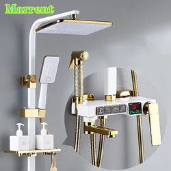 White Gold Digital Bathroom Shower Set Quality Brass Bath Shower Sprinkler System Hot Cold Bathroom Faucet Digital Shower Set