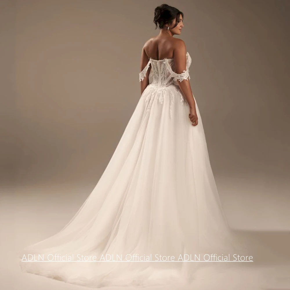 Customized Bride Wedding Dress Plus Size New Arrival Off The Shoulder V Neck Sequined Applique Split Bride Gown