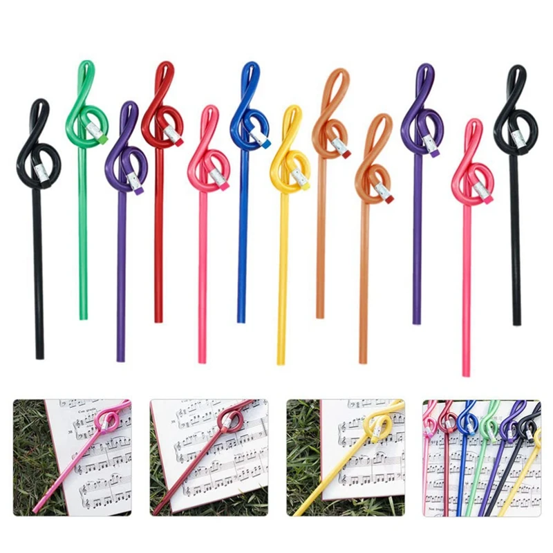 Students Note Pencils Musical Note Pencils With Eraser Colorful Music Pencils Wooden Treble Clef Bent Pencil