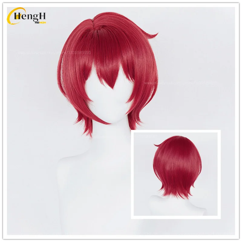 In Stock Synthetic Anime Suou Tsukasa Cosplay Wig Unisex Short 30cm Wine Red Wig Heat Resistant Hair Halloween Wigs + A Wig Cap