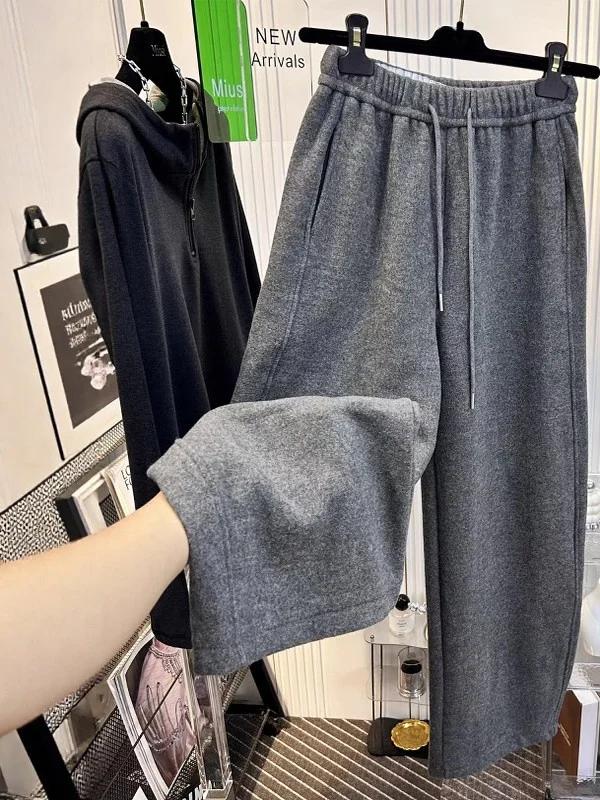 

plus Size Fce Lined Wide Leg Pants Women's Faion Simple Artistic Sle Knife Pants Casual High Waist Trousers