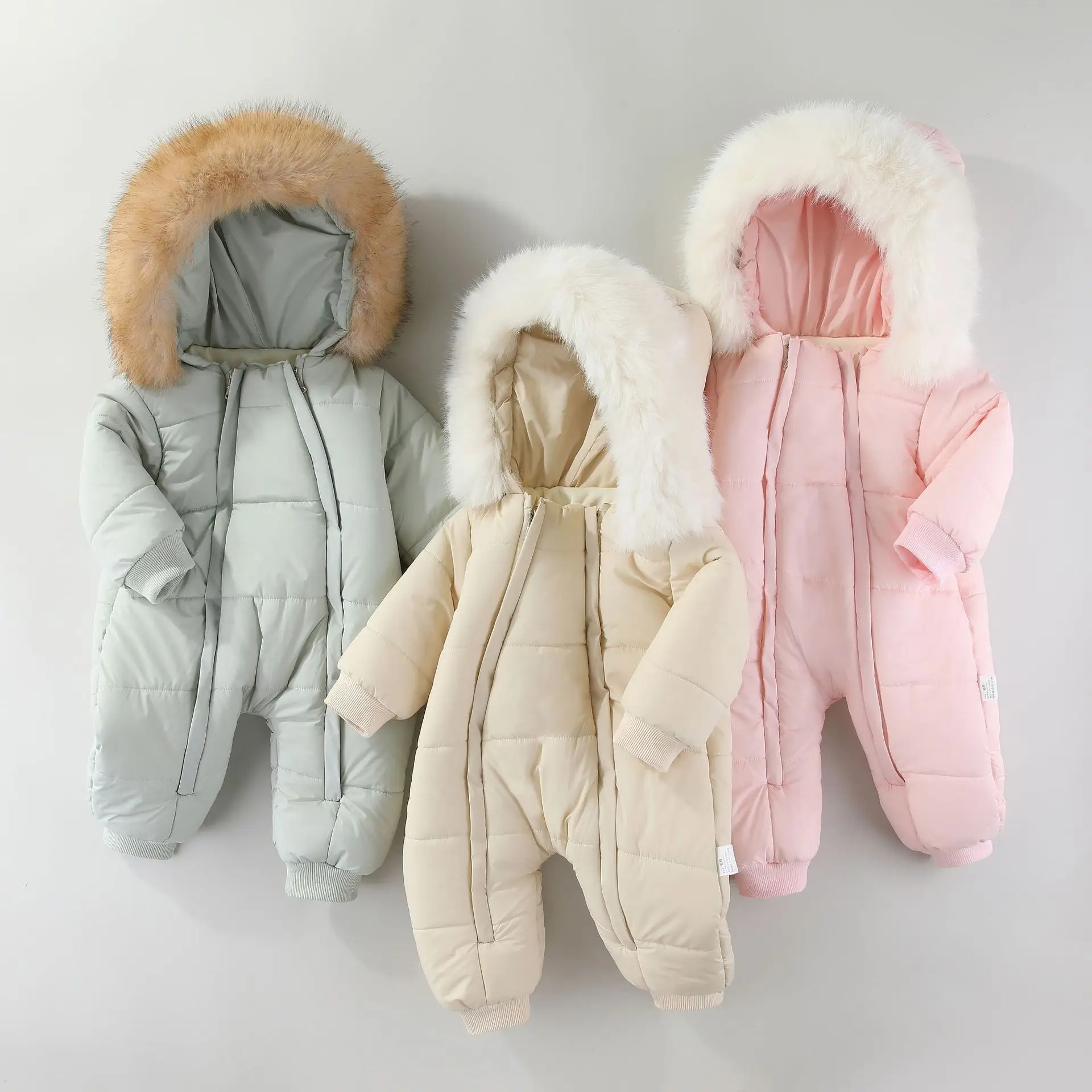 Winter Baby Clothes Newborn Plush Warm Outdoor Cotton Clothes Baby Jumpsuit Fur Collar, Hooded Climbing Clothes