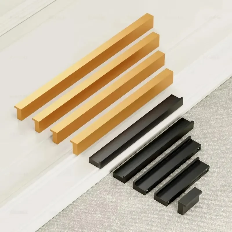 Furniture Hardware 16-800mm Black Long Cabinet Handles Drawer Bedroom Pulls Knobs Black Brushed Gold  Door Handle