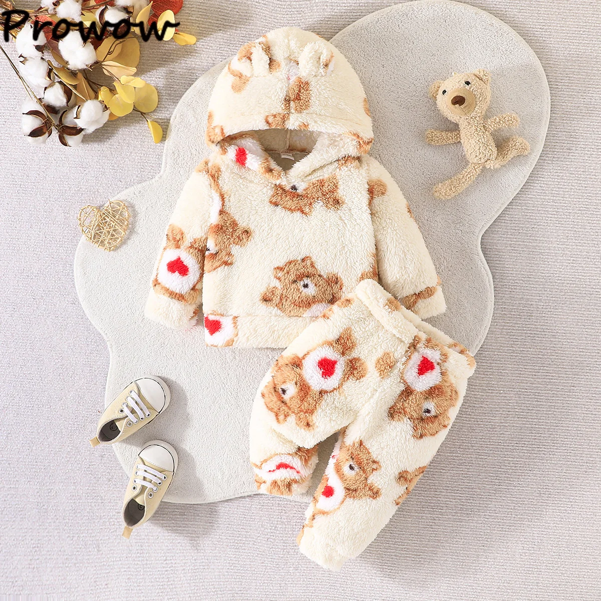 

Prowow Baby Winter Clothes Set 2024 Coral Fleece Sets For Babies Bear Heart Sweatshirt and Warm Pants Newborn Baby Boy Outfits