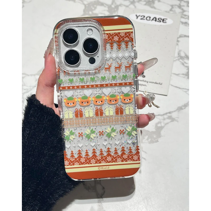 عيد الميلاد ندفة الثلج هدية صندوق قسط الدب تصميم بريق جراب هاتف آيفون 17 برو ماكس الهواء 16 15 14 12 13 11 برو زائد غطاء ناعم #2