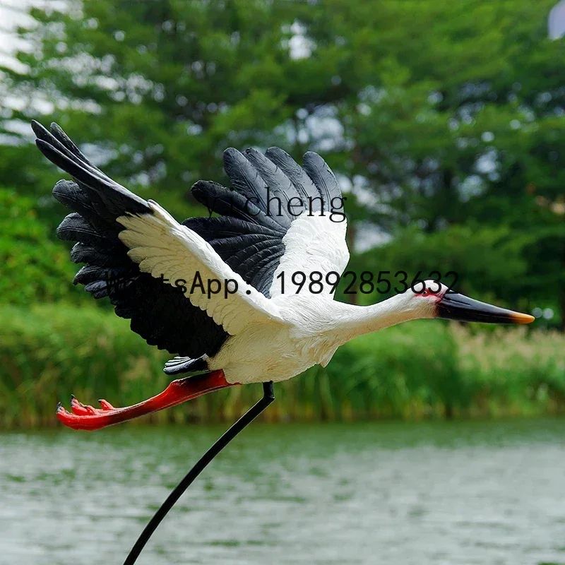 b136 Sculptured Ornaments FRP Pond Egret Ornamental Flower Garden Bird Landscape Crane Model