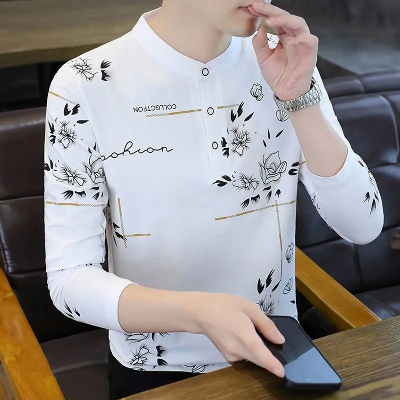 Men’s Long Sleeve Polo Shirt Stand Collar Fashion Casual Top Soft Breathable Tee for Spring Autumn Daily Wear New Arrival