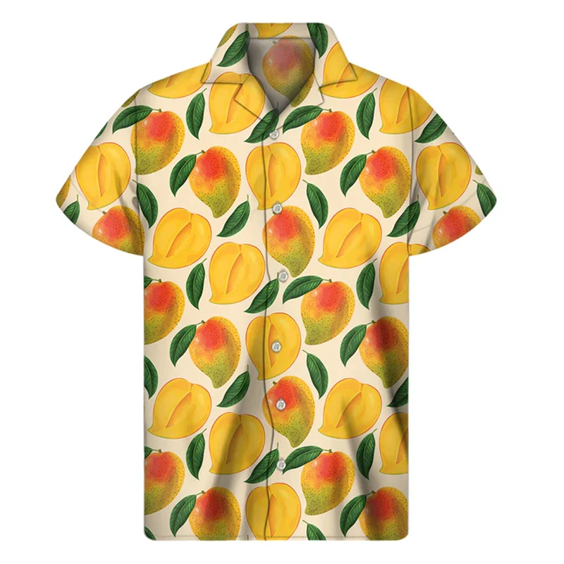 Camicie grafiche 3D fragola frutta tropicale uomo camicia da spiaggia hawaiana con stampa limone camicetta a maniche corte con bottoni estivi allentati