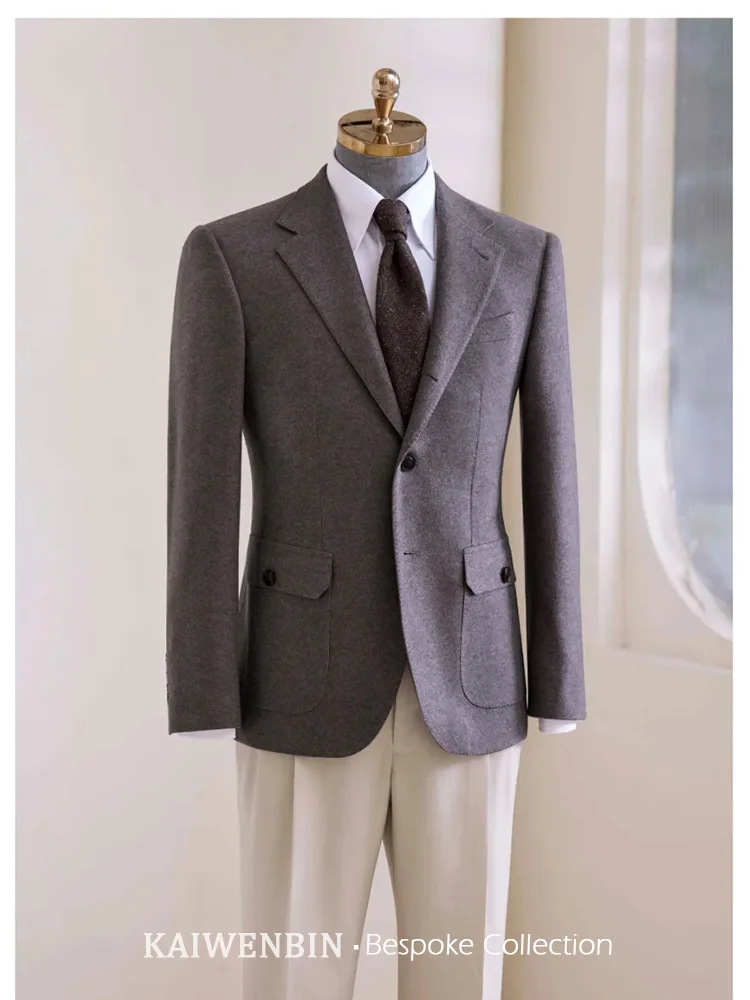 Men's Safari Style Jacket  Wool Thick Winter Casual Business Blazer Autumn Solid Color Substantial High Quality Soft Warm Breath