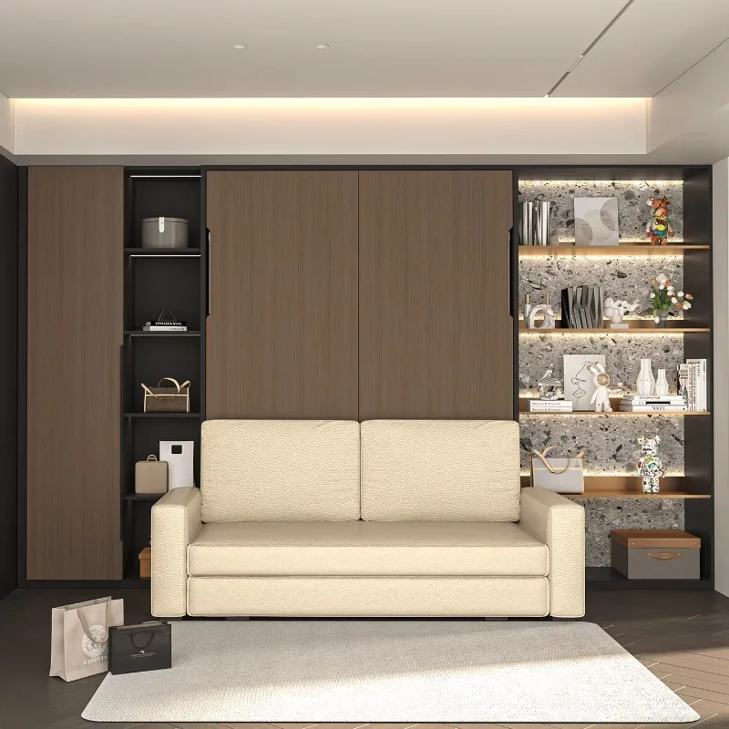 Space Saving Vertical Murphy Bed Mechanism Manual Folding Storage Hidden Wall Bed Mechanism With Bookshelf Auto Bed Legs Sofa