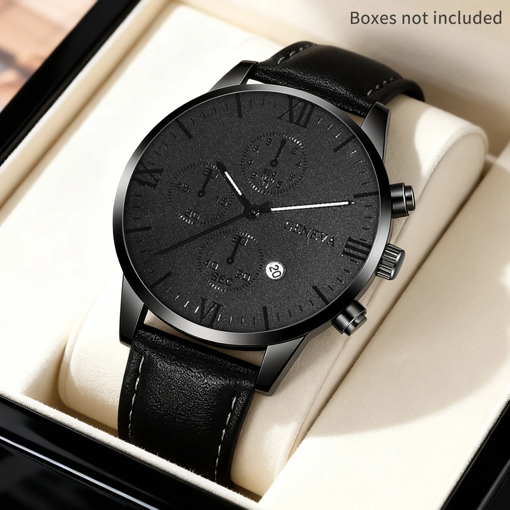 Men's casual handsome quartz men's business watch PU leather men's clock