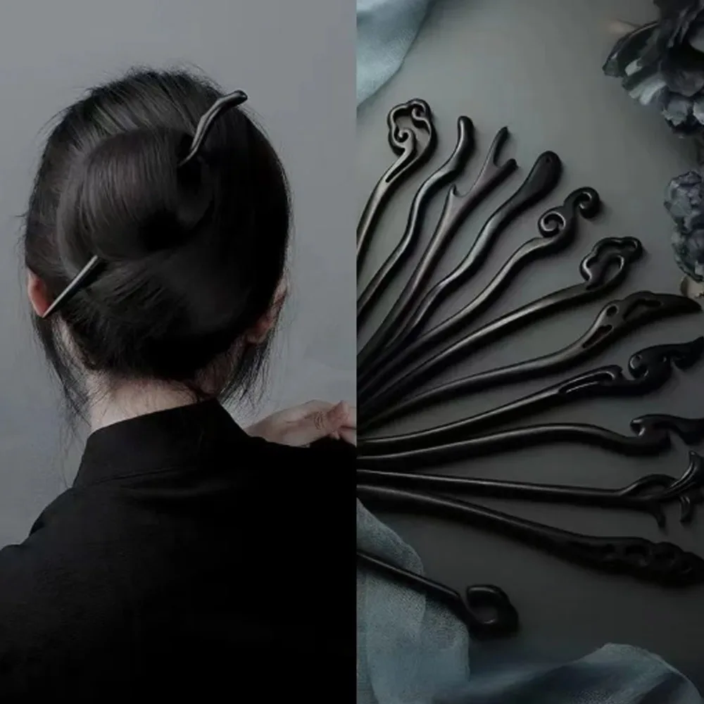 Chinese Style Black Wooden Hairpin Fashion Hair Sticks For Women Styling Hair Clip Female Temperament Hair Accessories Headwear