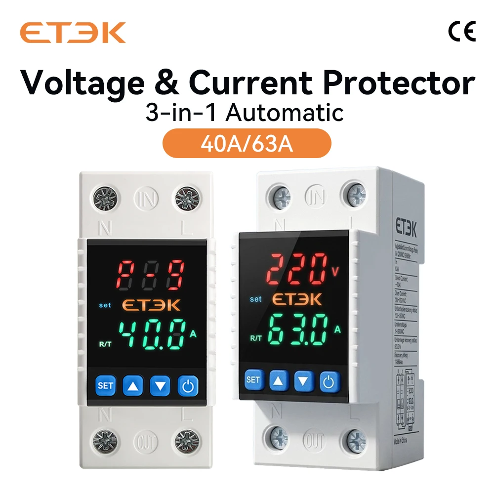 ETEK EKVAP adjustable pressure track, 2P with 40A, 63A, 220VAC digital display voltage protection device
