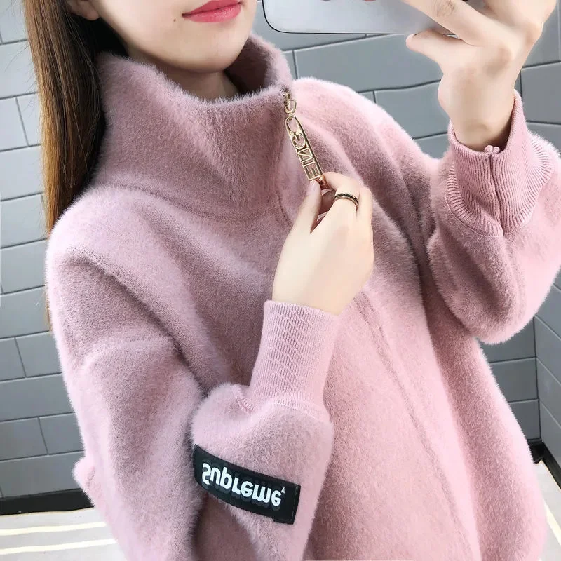 

Autumn Winter 2024 New Sweater Large Size Knitwear Cardigan Jacket Female High Quality Mink Velvet Coat Women's Outwear Tide Top