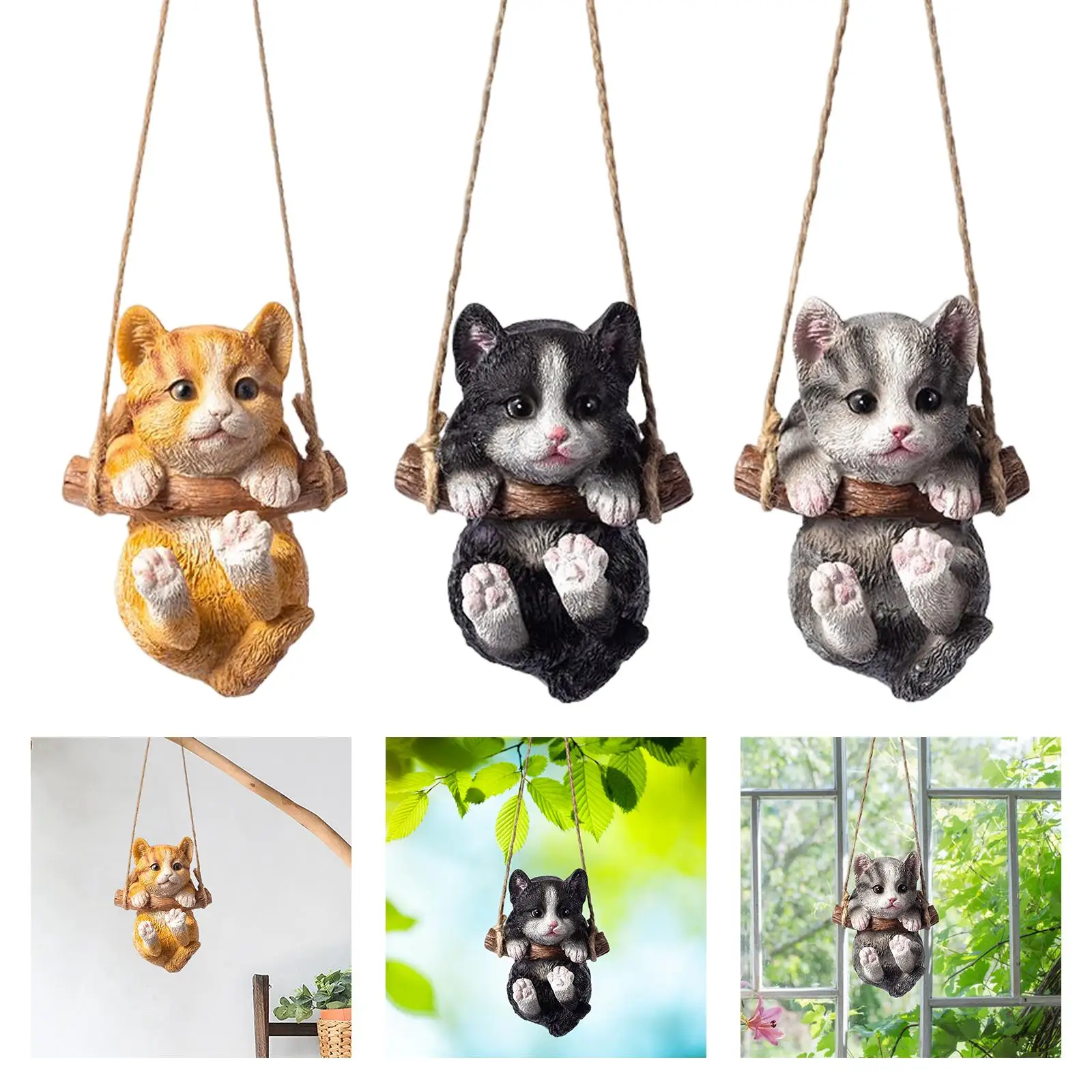 

Hanging Swing Cat Statue Garden Animal Figurine for Indoor Patio Decoration