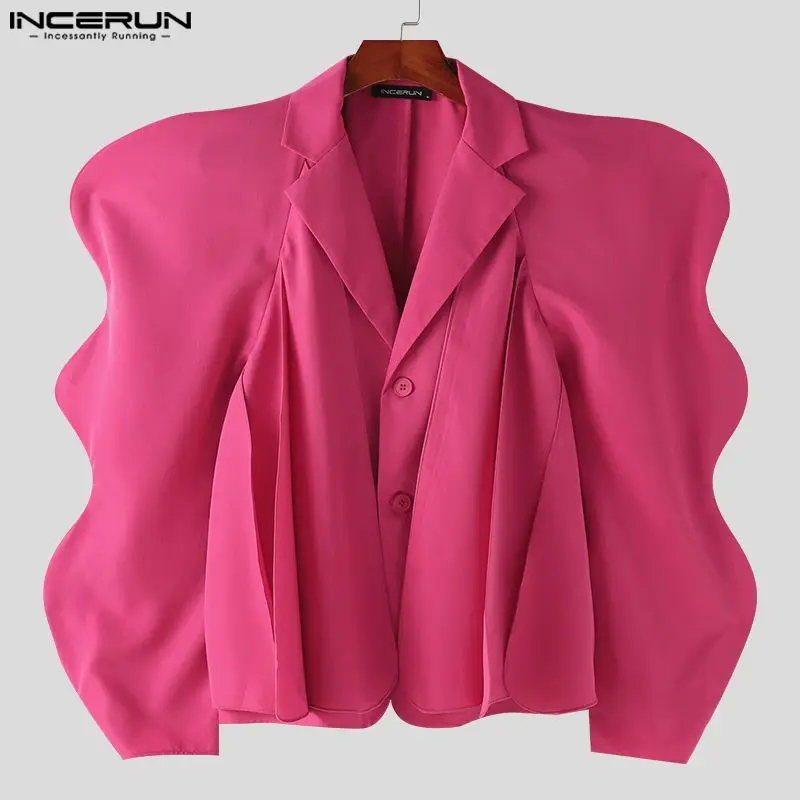 INCERUN Tops 2023 American Style Fashion Men\'s Collarless Design Flounce Blazer Casual Irregular Long Sleeved Suit Jackets S-5XL