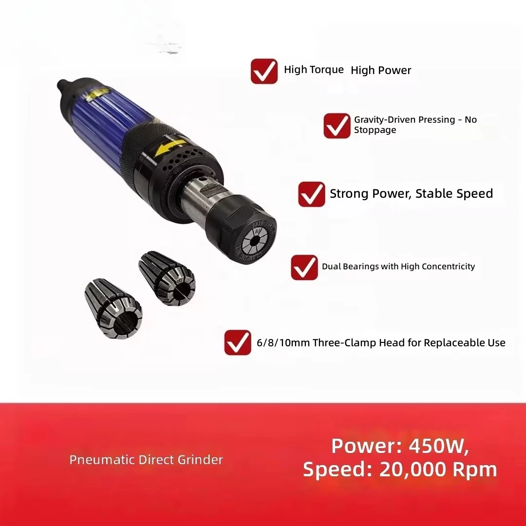 Industrial 6810mm Chuck Corded Pneumatic Straight Grinder High-Speed Die Grinder Sanding Tool for Pipe Mold
