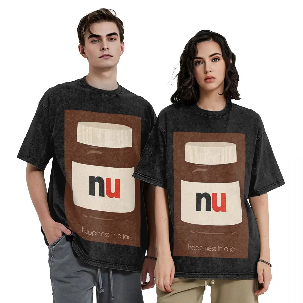 Nutella Cutie Washed T Shirts Vintage Short Sleeve Hip Hop T-Shirt Streetwear Tops Tees for Men Women