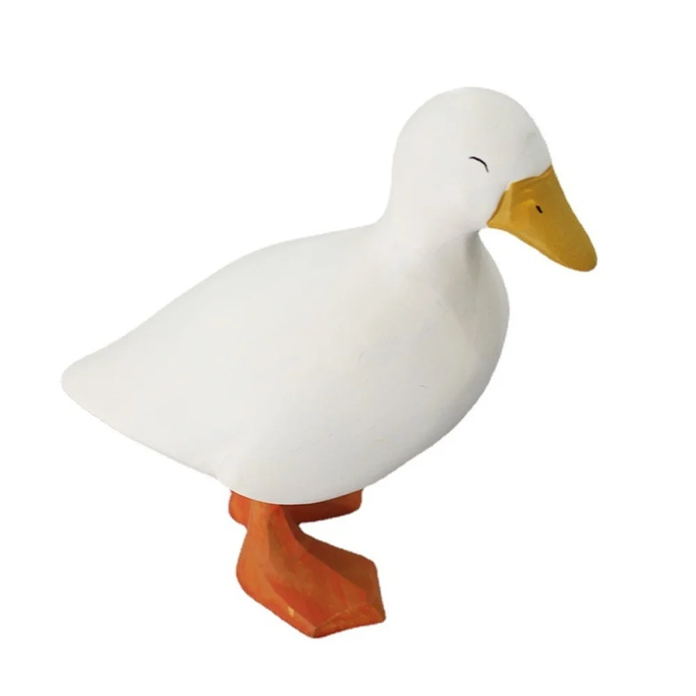 Basswood Hand Painted Duck Figurine for Home Decor Wooden Ornament White 11x7x12cm Minimalist Style Decoration