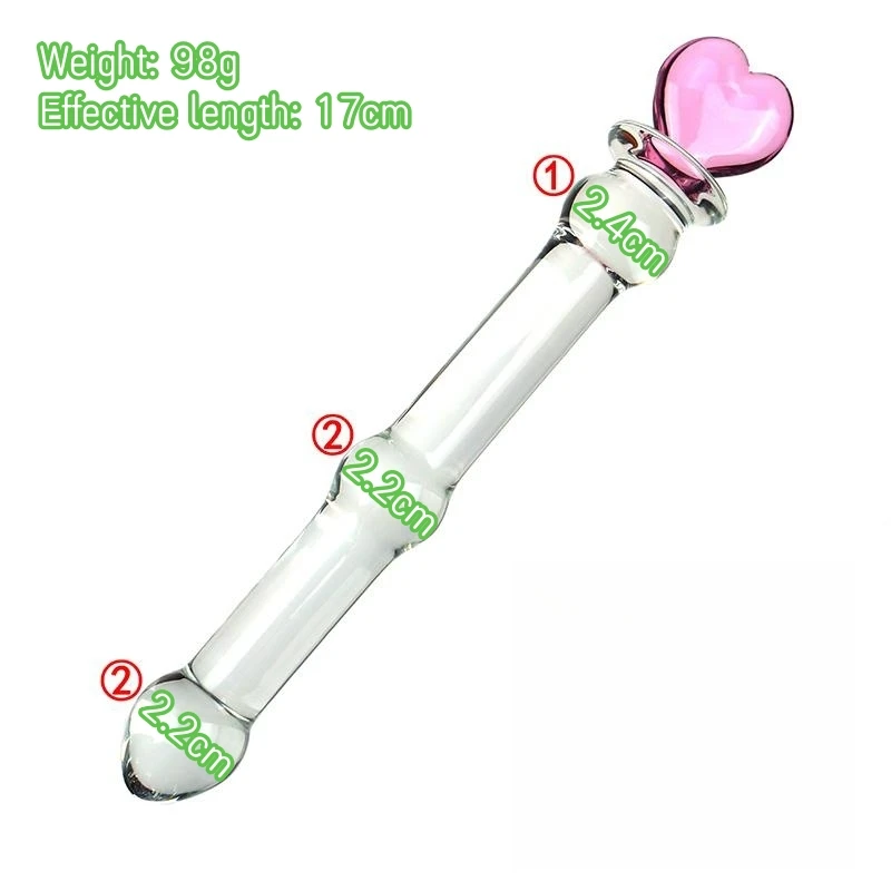 VaHppy Sex Toys For Girls Lesbian Glass Pink Dildos Artificial Penis Love/Cubs/Moon /Pentagram 17*2.4cm Masturbation Anal Plugs