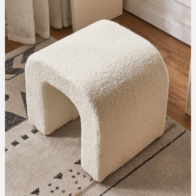 #￥Lamb Wool Makeup Stool Simple Modern SmallStool Nordic Sofa Stool Bedroom Dressing Chair