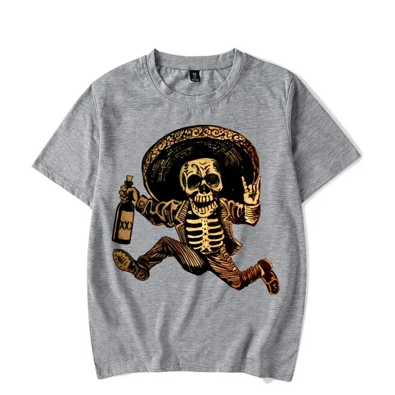 2024  New Mens Brand T-shirt for Men Day of The Dead Funny Skull Drinking Tshirt Clotning Oversized Tops Tees Male T Shirt Homme