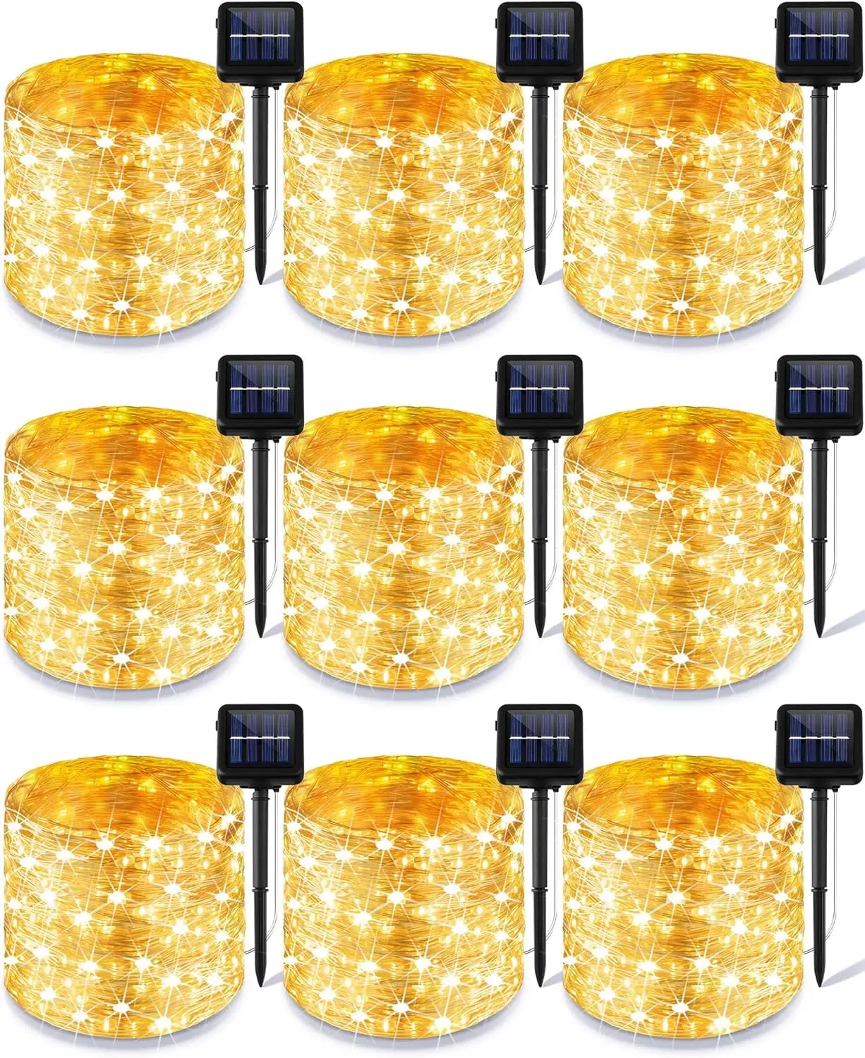

9-Pack Solar String Lights 39ft, 100 LED Outdoor Fairy Lights, Waterproof Copper Wire, 8 Modes Twinkle, Warm White